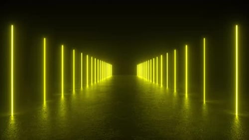 Yellow Light Tunnel in Dark Room