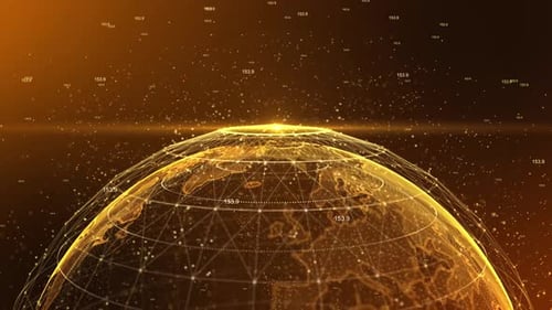 3D Blue Digital Earth Rotating Network Alpha Channel