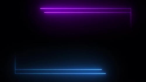 Pink and Blue Neon Rectangle Frame Loop on Black Background Glowing Light Effect