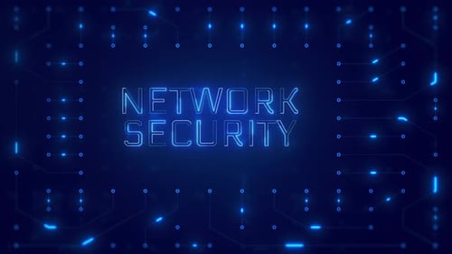 Network Security Word Text with neon circuit board design or computer semiconductor design