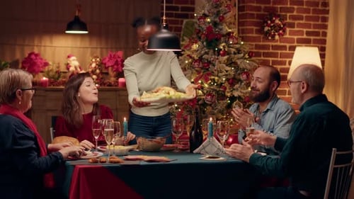 Family Celebrates Christmas Together at Home