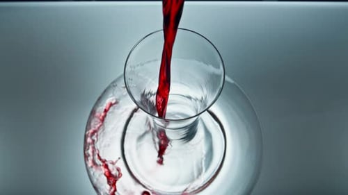 Vin rosé en carafe : flux de luxe qui coule lentement dans une verrerie propre, super ralenti