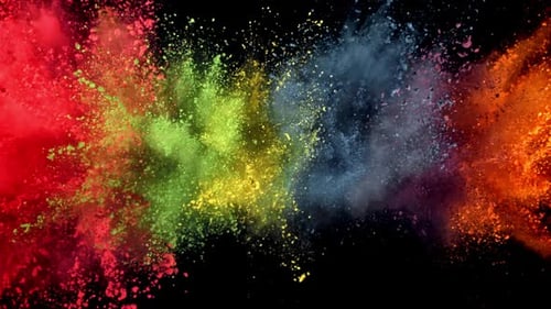 Holi Festival Colored Powders Rise and Fall, gefilmt mit einer Hochgeschwindigkeitskamera mit 1000 Bildern pro Sekunde