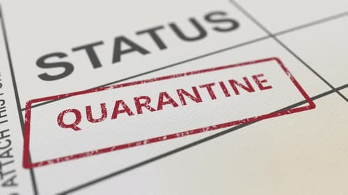 Mettre le tampon en caoutchouc rouge QUARANTAINE sur papier