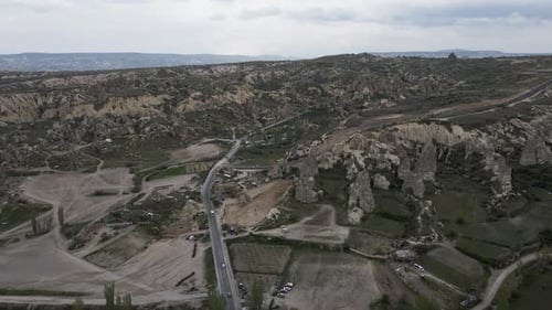 Aerial view of Goreme Valley, Cappadocia, Nevsehir, Turkey.