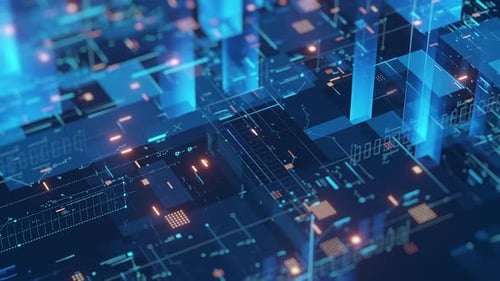 Abstrakter Hintergrund der digitalen Technologie, glühende Schaltungselemente