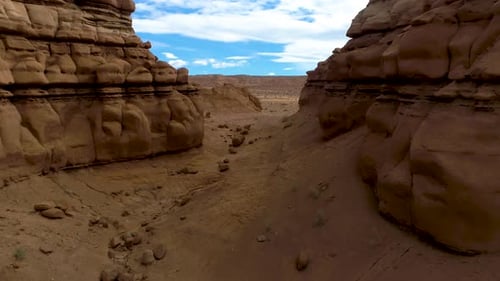 Beautiful aerial footage of canyons full of red rocks in utah