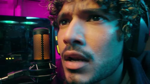 Close Up Face Latino Arabian Man Male Streamer Player Gamer Video Game Radio Presenter Stream