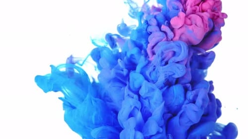 Vibrant Blue and Pink Ink Swirling in Water
