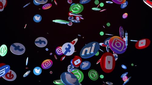 Social Media Icons Falling and Spinning Animation