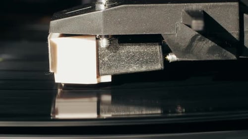 Close Up of Record Player Needle on Vinyl