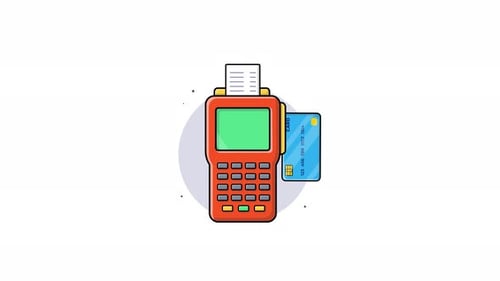 4k POS Machine with Bank Card. Payment Concept Animation Video