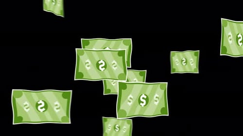 Falling Cartoon Dollar Bills Seamless Loop Animation