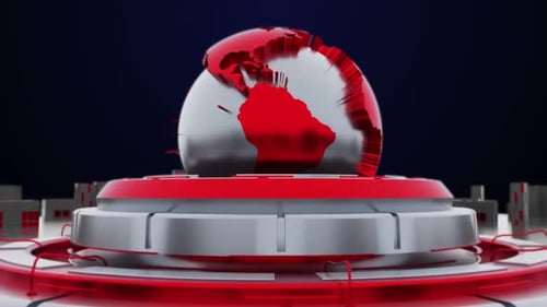 Modern 3D News Studio Background with Rotating Globe Text Reveal