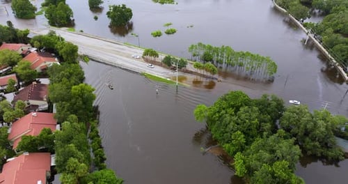Flooded Road in Florida After Heavy Hurricane Rainfall Natural Disaster Caused By Global Warming