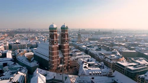 Winter Cityscape with the Landmark Frauenkirche in Old Town Munich Germany