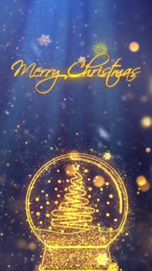 Sparkling Gold Christmas Snow Globe with Merry Christmas Title