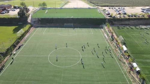 Aerial View of Young Adults Playing Soccer Game