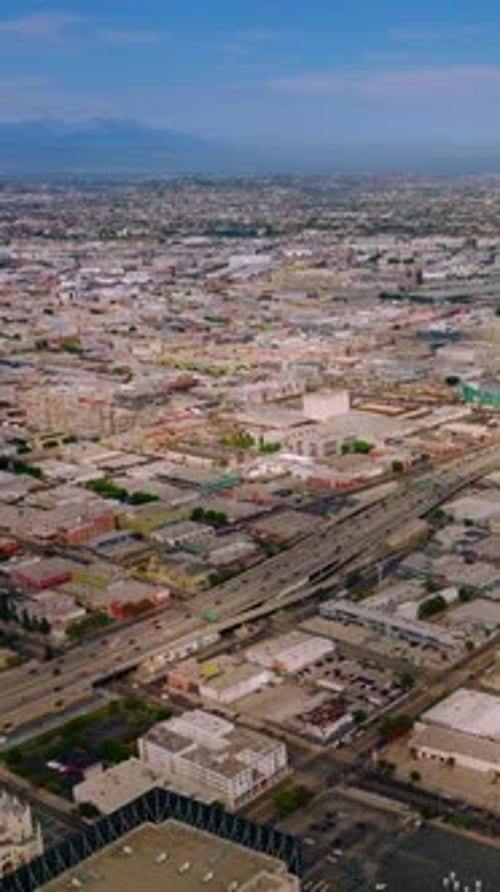 Many low buildings in the dense architecture of Los Angeles, California, USA