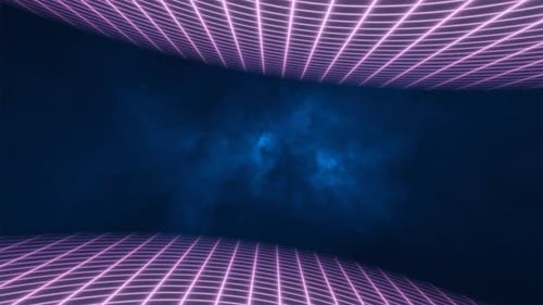 Abstract purple energy grid swirling tunnel of lines in the top and bottom of the screen