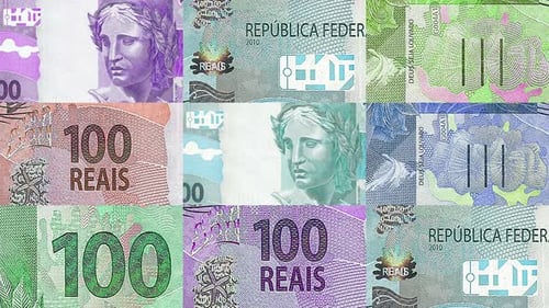 Brazil Brazilian Real 100 BRL banknotes abstract color mosaic pattern