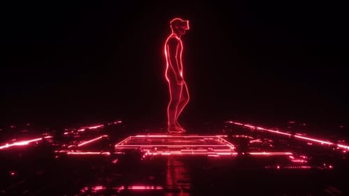 Neon Glowing Hud Male C Haracter Rotation Digital Backdrop