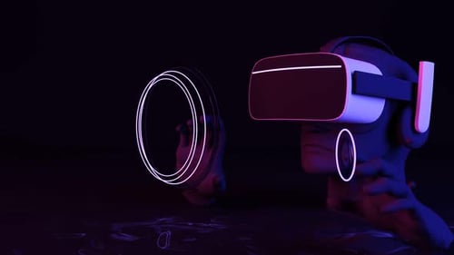 Futuristic VR Headset Interacting with Holographic Interface