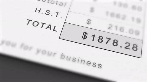 Animated growing invoice total in Canadian Dollars including HST. Costs grow infinitely.