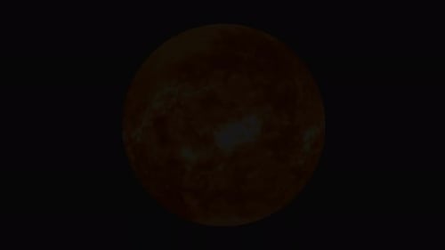Animation Sonnenplanet vom Weltraum aus gesehen, Asteroiden, Wolke und Kosmos, nahe Umlaufbahn, milchige Sterne. 1677