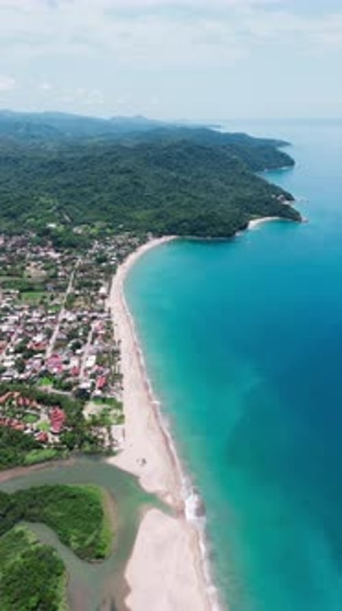 Aerial view of the coastline on the Riviera Nayarit, from Lo de Marcos towards the south. Mexico