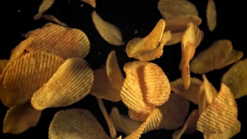 Potato Chips Fly Up and Fall Down Filmed on a Highspeed Camera at 1000 Fps