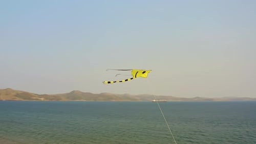 Aerial View of a Kite Flying in the Sky on the Seashore