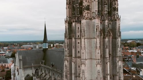Aerial View of Ornate Cathedral in European City
