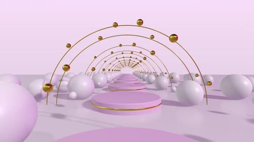 Abstract Tunnel of Pedestals and Arches with Spheres