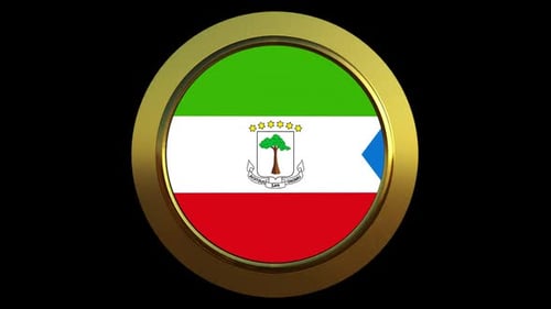 Equatorial Guinea Flag Spinning in Golden 3D Emblem