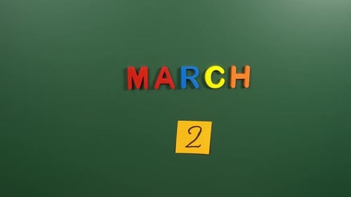 Hand sticking a sticker 2 March calendar day on school board. 2 date of March. Second day March