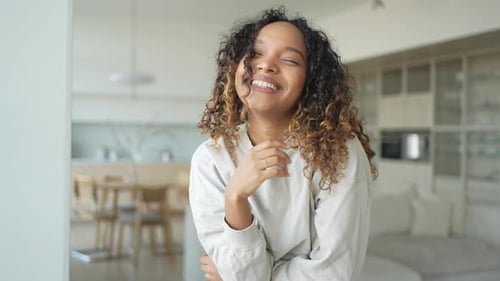 Beautiful African American Girl with Afro Hairstyle Smiling Close Up Portrait of Young Happy Black