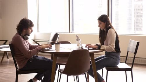 Young Business People Working at Laptops at Office Table 2024 Years