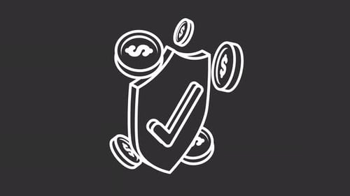 Security Shield with Checkmark and Floating Dollar Coins