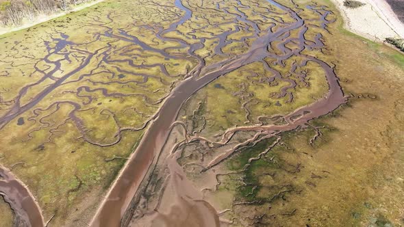 Aerial view of river tyne salt marsh patterns, United Kingdom ...