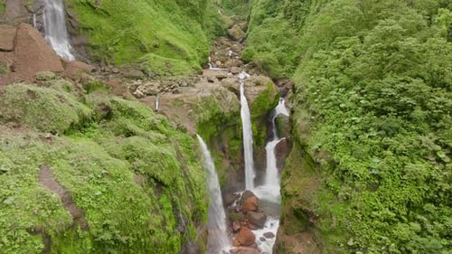 Remote Waterfall Cascade Deep in Costa Rica Jungle