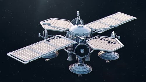 Zoom arrière depuis un satellite d'observation futuriste dans l'espace