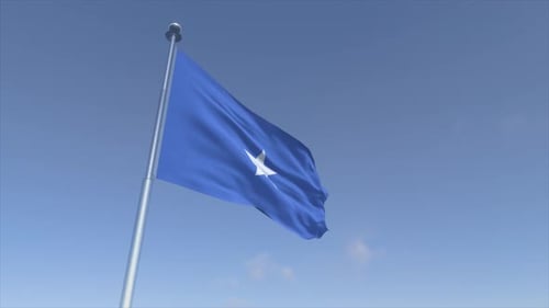 Waving Blue Flag with White Star Against Clear Sky