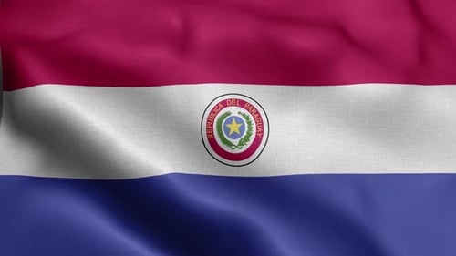 Paraguay Flag Waving in Realistic Fabric Style