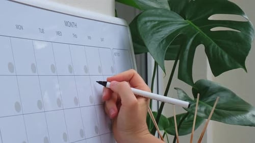 Female Hand Writing Word TRAVEL with Marker on Monthly PLANNER