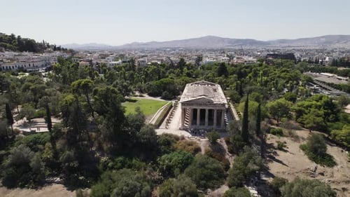 Vue aérienne en parallaxe du temple d'Héphaïstos