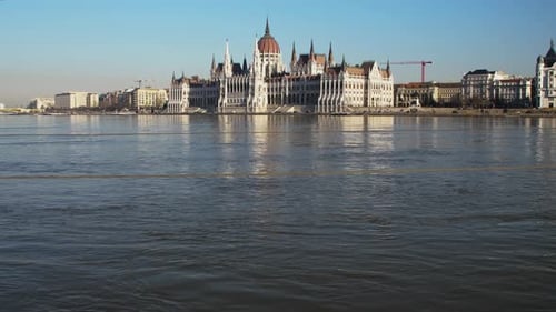 Budapest city (Hungary capital) center view with Parliament building and Danube river on a sunny day