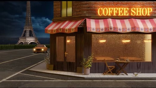 Cafe In Paris At Night Near Eiffel Tower : Lofi Loop Animation