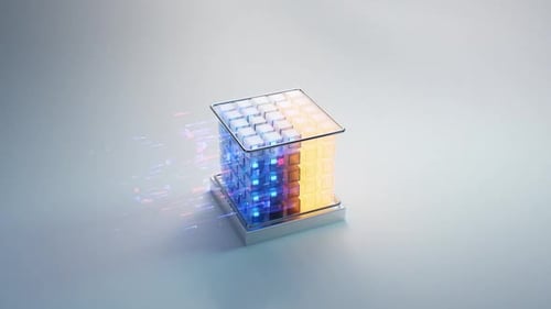 Data flow turns blue digital cubes into orange ones