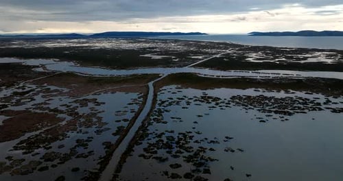 Navigable waterway on lake Titicaca leading toward Uros floating islands